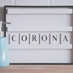 Dispenser with soap and Corona word